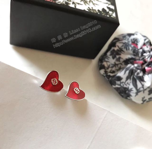 GUCCi飾品 古馳2019新款酒紅色桃心 字母耳釘 Gucci純銀針耳環  zgbq1000